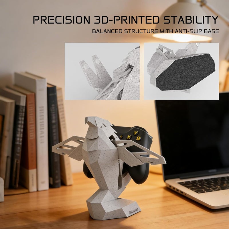 Micscrew Controller Holder for Xbox/PS/Switch – Monument Marble-Style Eagle Stand, Auto-Spreading Wings, Dual Placement, Scratch-Free Curved Tail Design - Image 4
